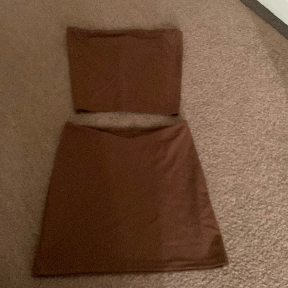 Brown tube top and skirt set size small